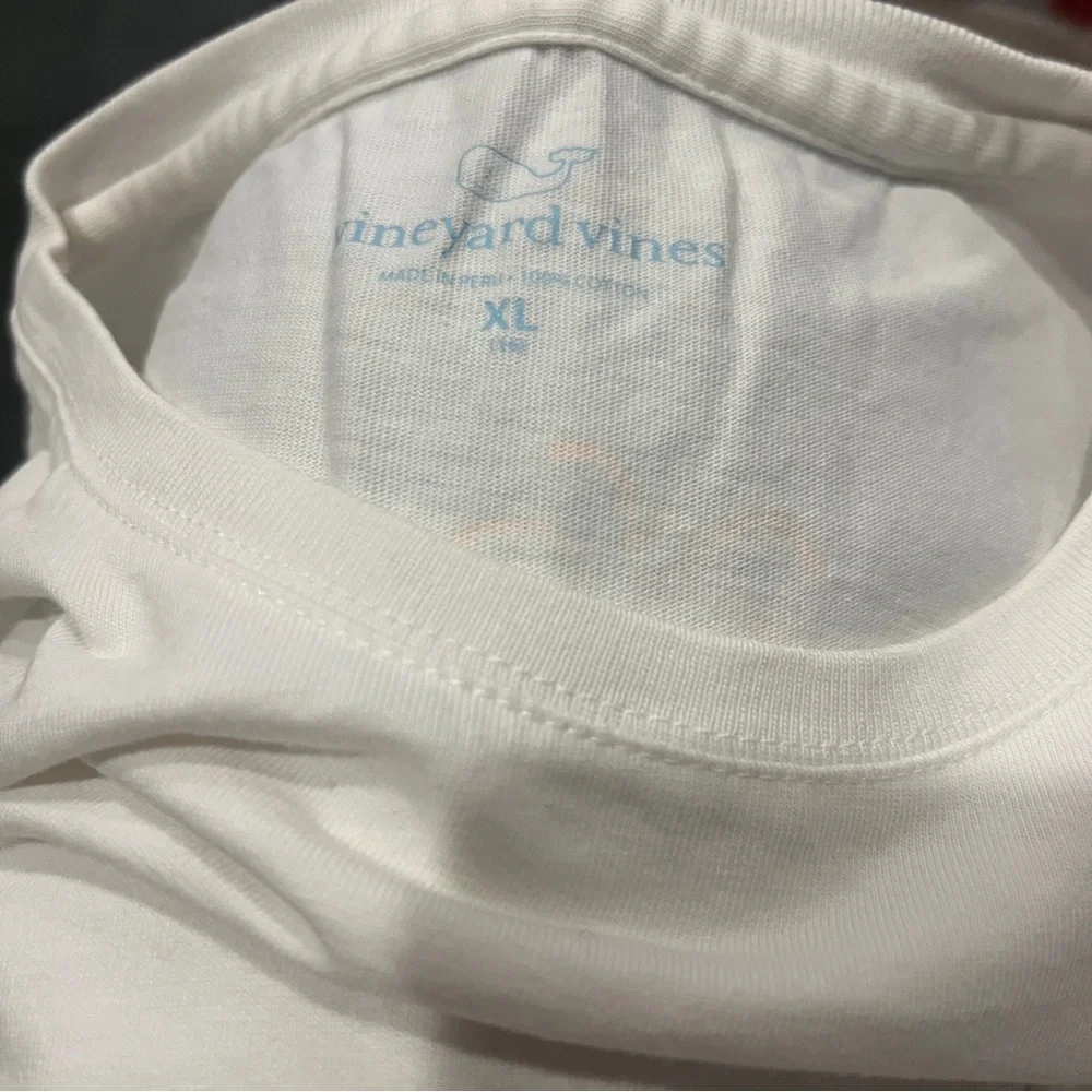 Kids Vineyard Vines White Long Sleeve Pocket Tee with Pink Whale Pocket Graphic
